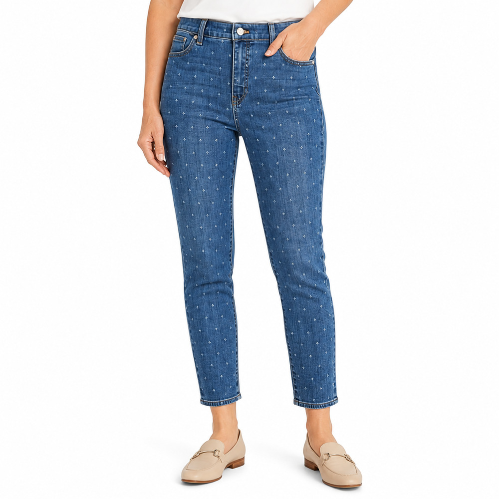 Talbots Petite Slim Ankle Flawless Mid Rise Blue Jeans Floral Stretch sz 8 P